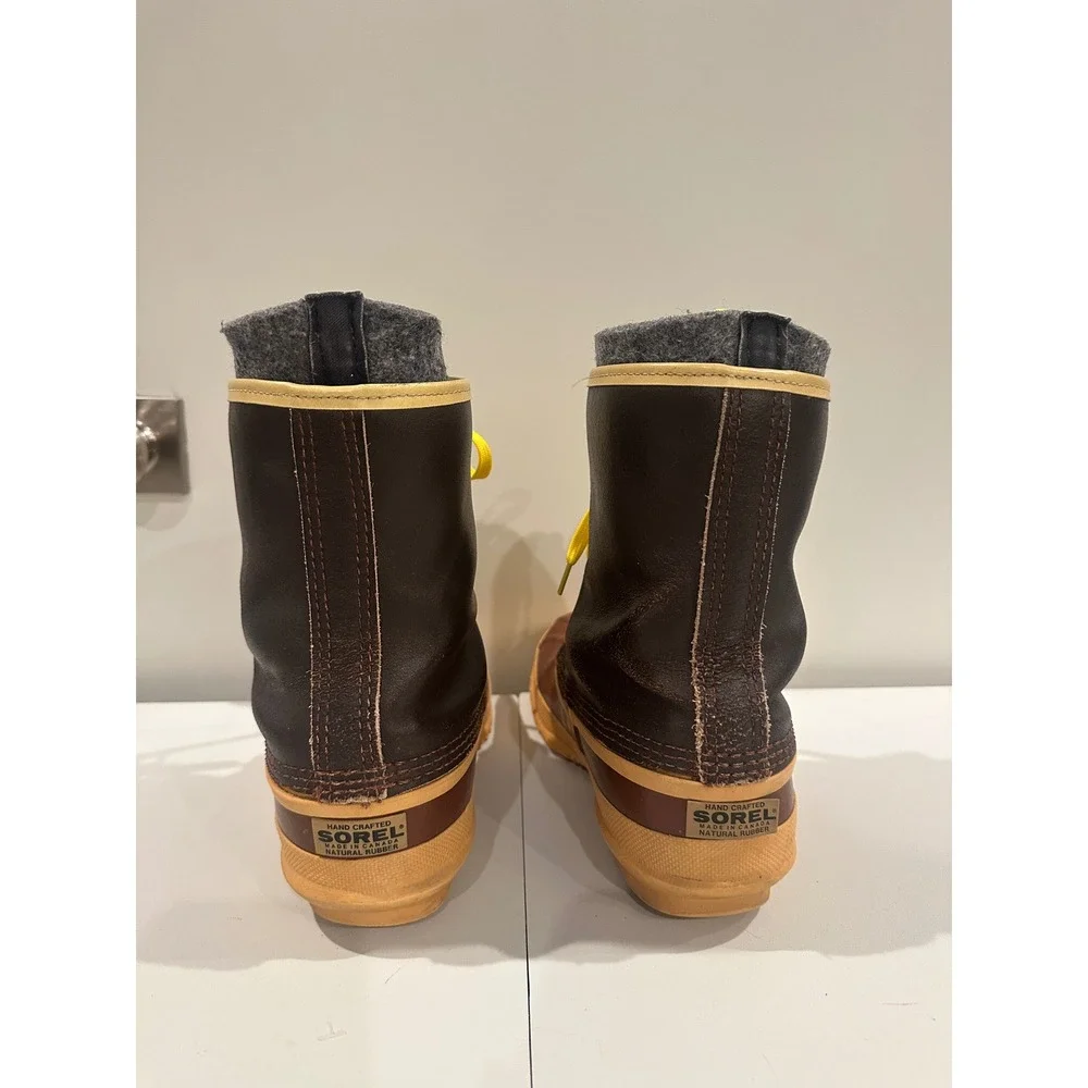 Sorel Women's Brown‎ Leather vintage Duck Boots Yellow Laces Winter Snow Size 10